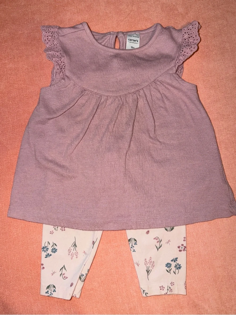 Carter's Dusty Mauve Knit Dress with Floral Cream Leggings 18m